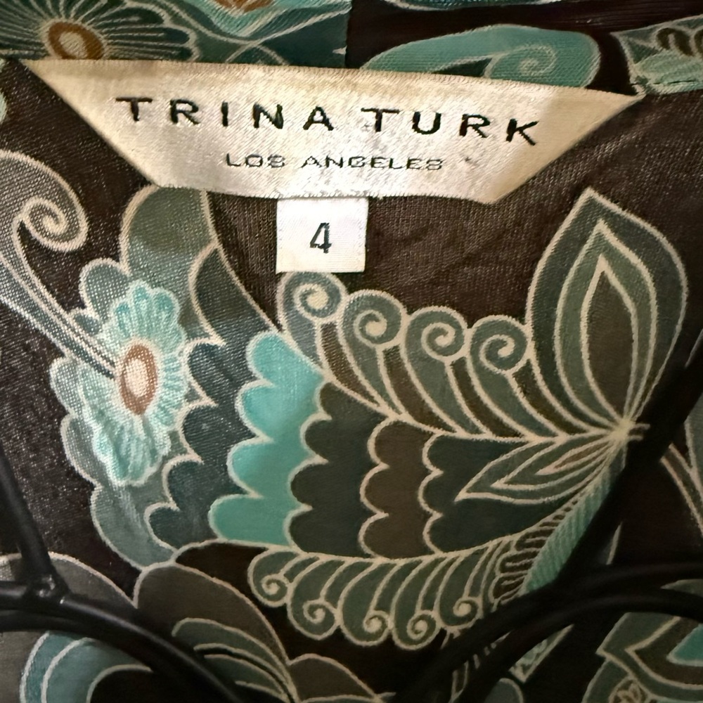 Trina Turk Aqua and Brown Floral Top